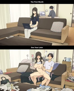 Page 10 of Dousei Seikatsu Ikkagetsume to Ichinen Ato, Asaokite kara Shuushin made no Hikaku | A Day in the Life of a Couple: Their First Month Living Together vs. One Year Later