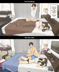 Page 1 of Dousei Seikatsu Ikkagetsume to Ichinen Ato, Asaokite kara Shuushin made no Hikaku | A Day in the Life of a Couple: Their First Month Living Together vs. One Year Later