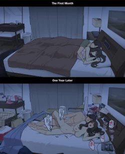 Page 24 of Dousei Seikatsu Ikkagetsume to Ichinen Ato, Asaokite kara Shuushin made no Hikaku | A Day in the Life of a Couple: Their First Month Living Together vs. One Year Later