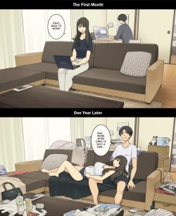 Page 8 of Dousei Seikatsu Ikkagetsume to Ichinen Ato, Asaokite kara Shuushin made no Hikaku | A Day in the Life of a Couple: Their First Month Living Together vs. One Year Later